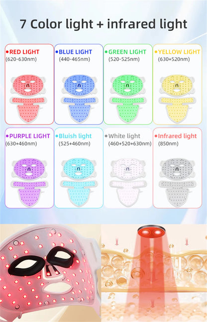 LED 8 Colors Face Mask and Neck Red Light  Near Infrared Therapy Anti Aging Wrinkle Acne Pore Oil Control Skin Tighten Whiten