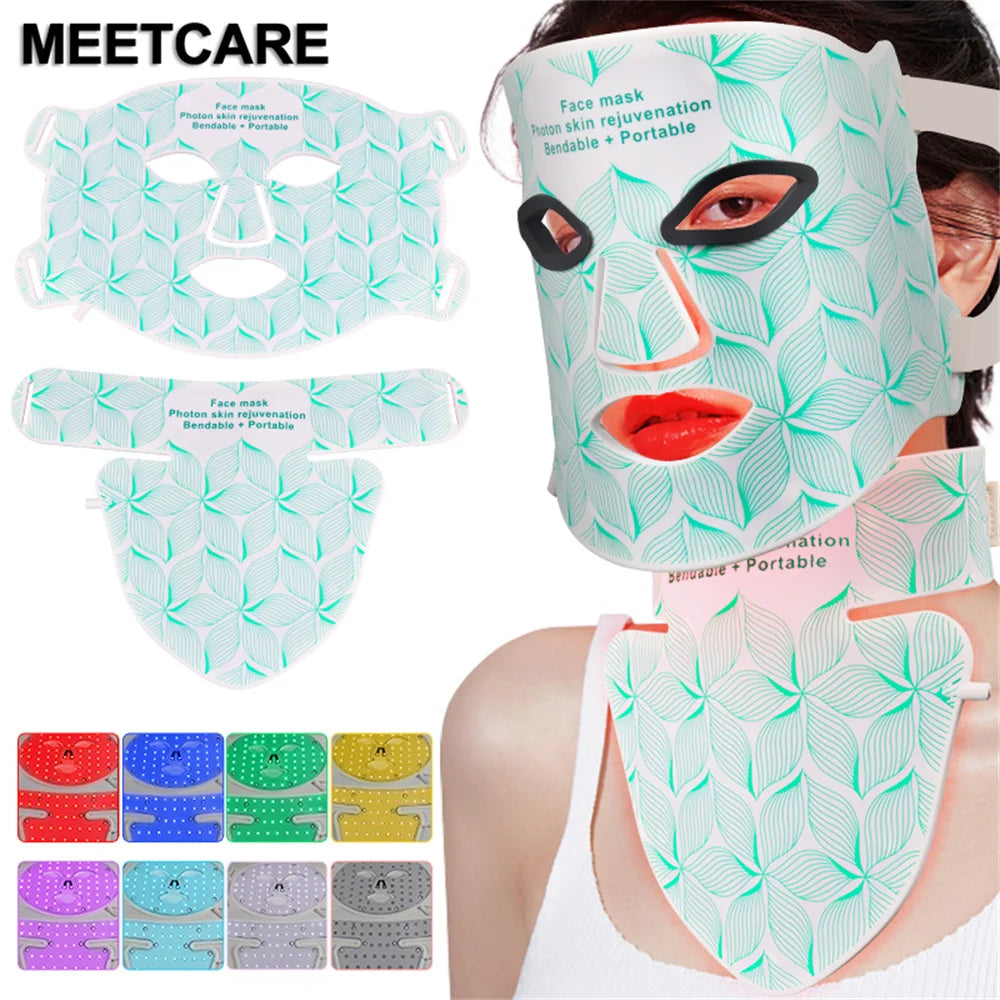 LED 8 Colors Face Mask and Neck Red Light  Near Infrared Therapy Anti Aging Wrinkle Acne Pore Oil Control Skin Tighten Whiten