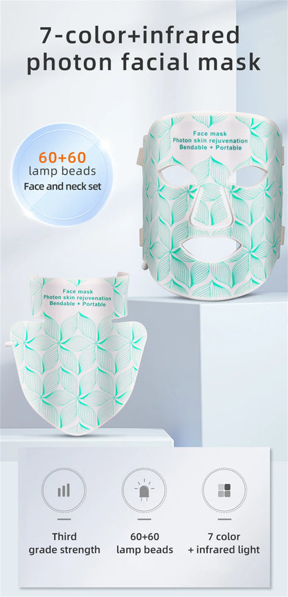 LED 8 Colors Face Mask and Neck Red Light  Near Infrared Therapy Anti Aging Wrinkle Acne Pore Oil Control Skin Tighten Whiten